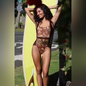 Free People Martin surf one piece in brown multi size medium
